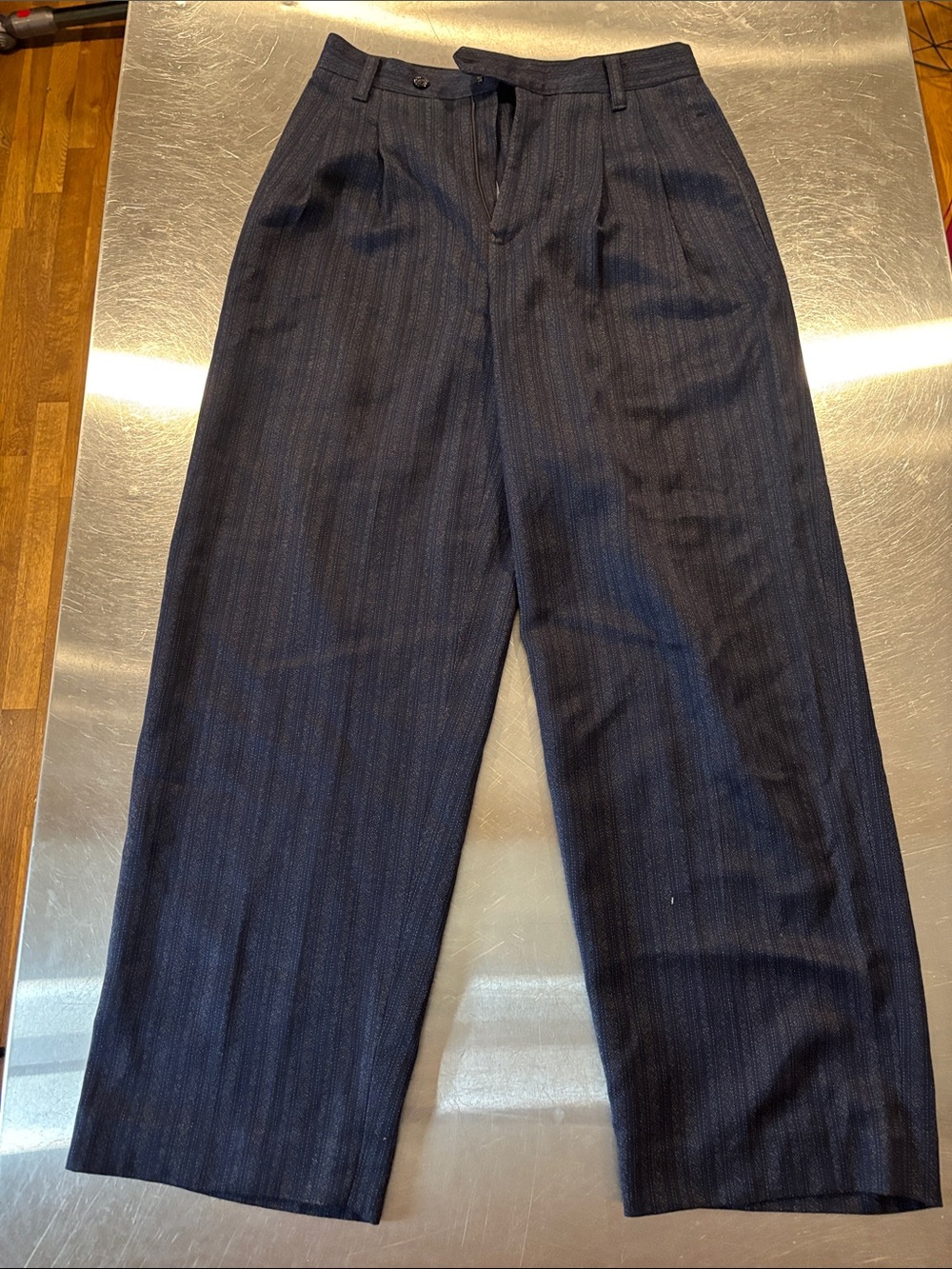 Dark Pinstripe Wide Leg Trousers